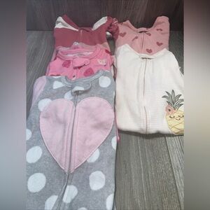 12M Lot Of 5 Baby Girls Bodysuits Cotton Full Zipper Long Sleeve Warm Bundle